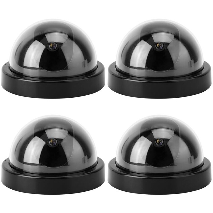 Комплект от 4 симулационни камери DME, с мигащ червен LED, черен, въртене на 360°