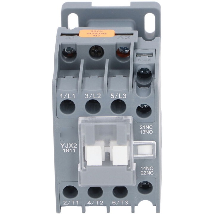 Contactor AC 3 poli, 1NO 1NC, 18A, montare pe sina, contact din argint, 220V