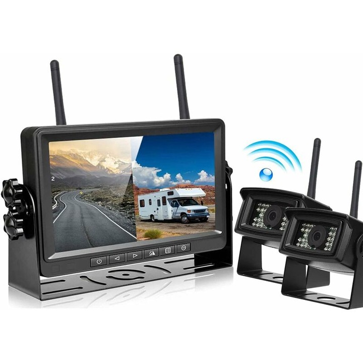 Camera de marsarier wireless AHD cu monitor de 7", 2 intrari pentru camera, impermeabil IP69, viziune nocturna