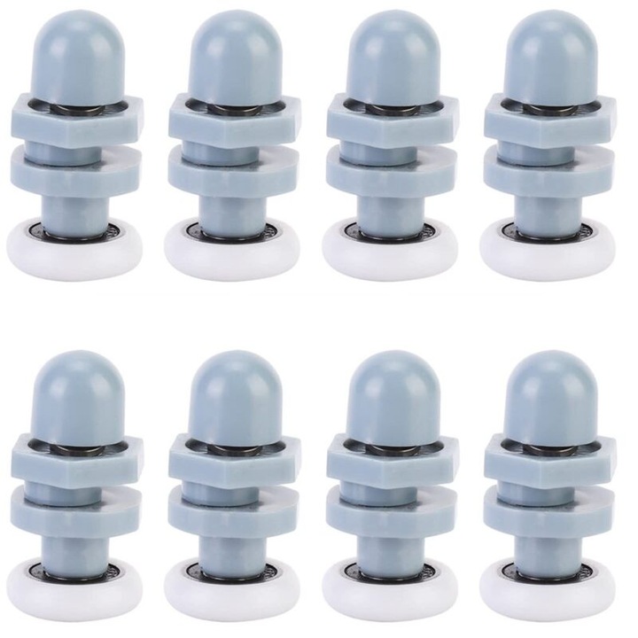 Set 8 bucati rulmenti din plastic pentru usi glisante, 20mm, rezistenti la uzura, usor de instalat, gri