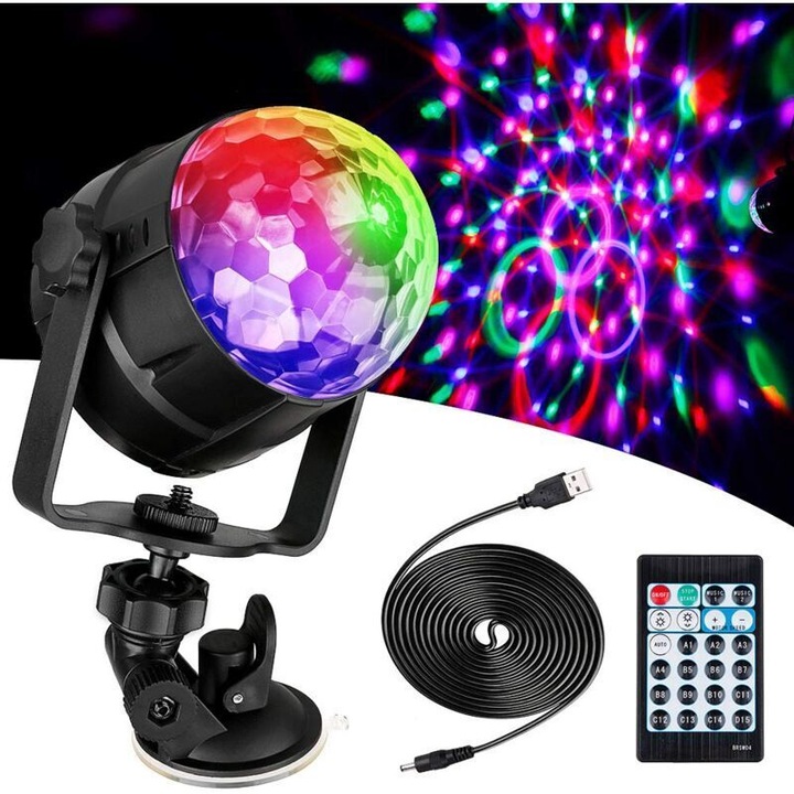 Lampa disco LED, 15 efecte de iluminare, rotire 360°, multicolor, pentru petreceri, aniversari, Halloween