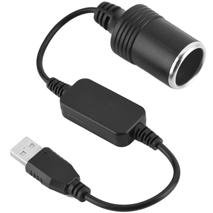 Adaptor USB la bricheta auto 12V, 8W, negru, set 1 buc
