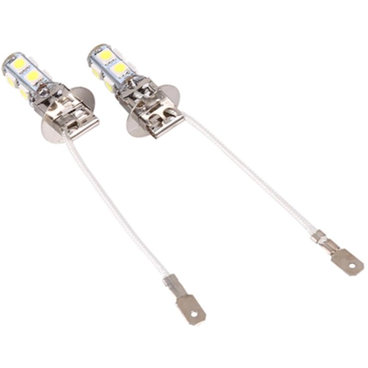 Set 2 becuri LED H3 pentru lumini de ceata, 9 SMD, 6500k-7000k, DC 12V, alb