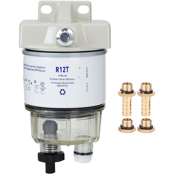 Filtru de combustibil R12T, separator de apa si ulei, 30 gph, tehnologie Aquabloc II, set cu accesorii