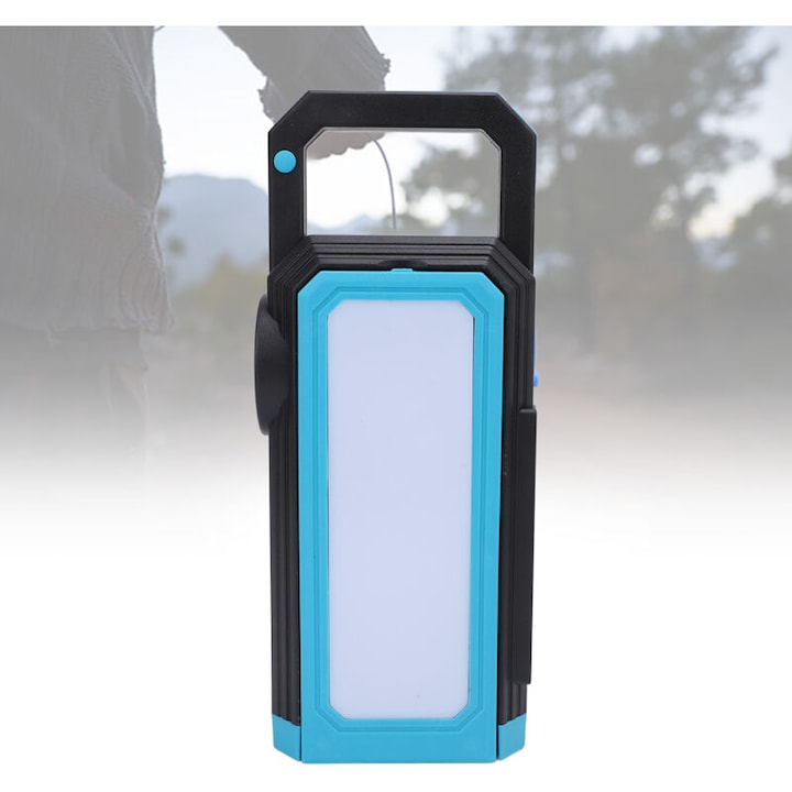 Lanterna de camping multifunctionala solara pliabila, albastra, 1500 mAh, cu indicator de baterie