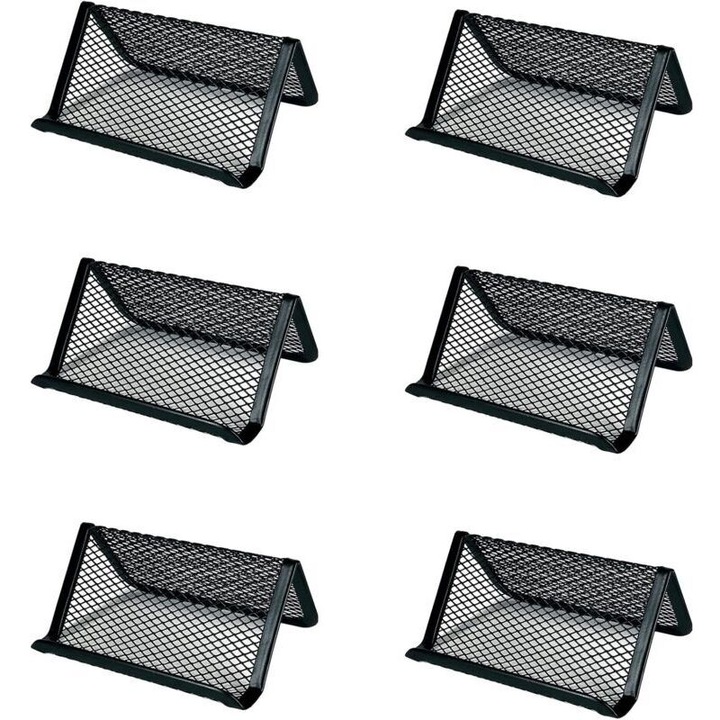 Set de 6 suporturi pentru carti de vizita, metal, negru, 98x80x40mm