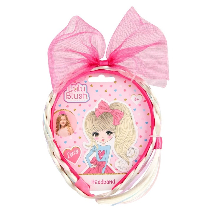 Bentita cu fundita si impletitura, Accesoriu de par, Pentru copii, Roz