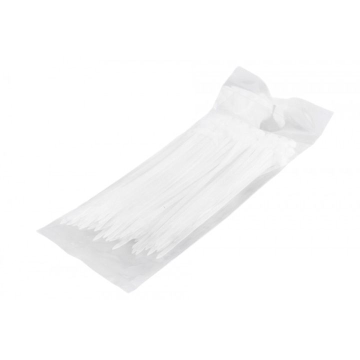 Coliere bride nailon plastic 3, 6x150 mm, 100 bucati, culoare alb