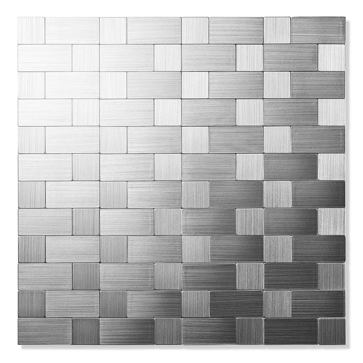 Set 10 plăci decorative autoadezive tip piatră 30.5x30.5 cm, negru/argintiu, backsplash bucătărie baie