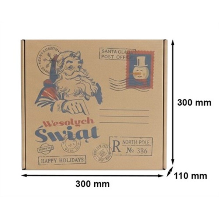 Cutie cadou de Craciun NEOPAK, fasonata, cu imprimeu Scrisoare catre Mos Craciun, 300x300x110mm, Alb, din carton ondulat