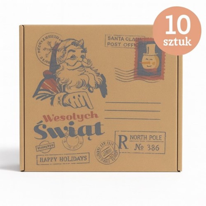 Set 10 Cutie NEOPAK pentru cadouri, cu imprimeu 'Scrisoare pentru Mos Craciun', decupata, 300x300x110 mm, din carton ondulat