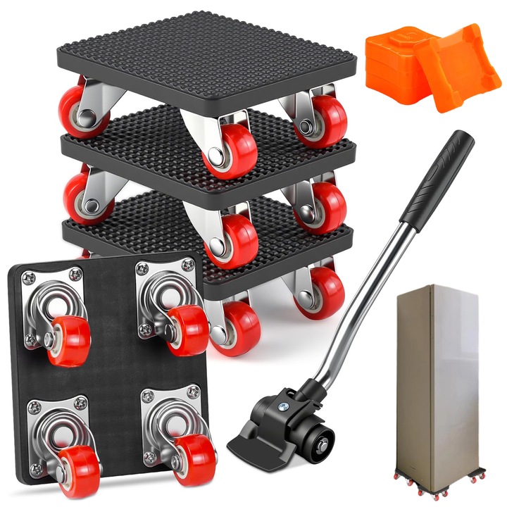 Dispozitive De Mutare Mobila Cu Set De Ridicare, Glisiere Pentru Mobila Din Otel Carbon Rezistente, Carucior De Mutare Mobila Cu 4 Roti Pentru Frigider, Canapea, Dulap, Capacitate 500 kg