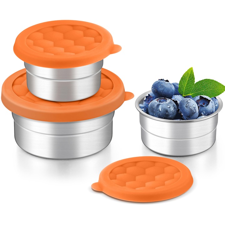 Rozsdamentes acél élelmiszertároló dobozok szilikon fedővel, 3 méretből álló készlet, szivárgásmentes, többszínű
