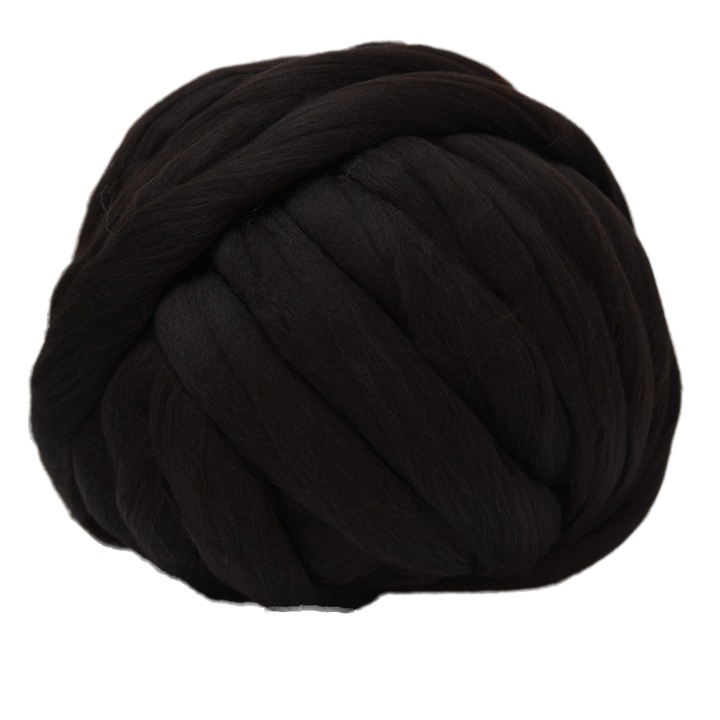 Fir Gigant pentru Tricotat cu Mana, 100% Lana Merinos, 1 kg, Negru
