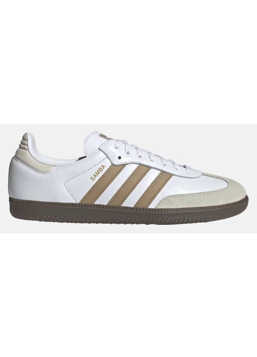 Tenisi adidas Originals Samba OG Unisex, alb, piele cu insertii de suede, detalii metalice aurii, 47 1/3 EU