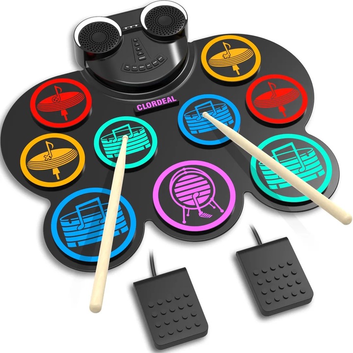 Set de tobe electronice 9-pad Set de tobe digitale E cu difuzor Bluetooth MIDI - Portabil