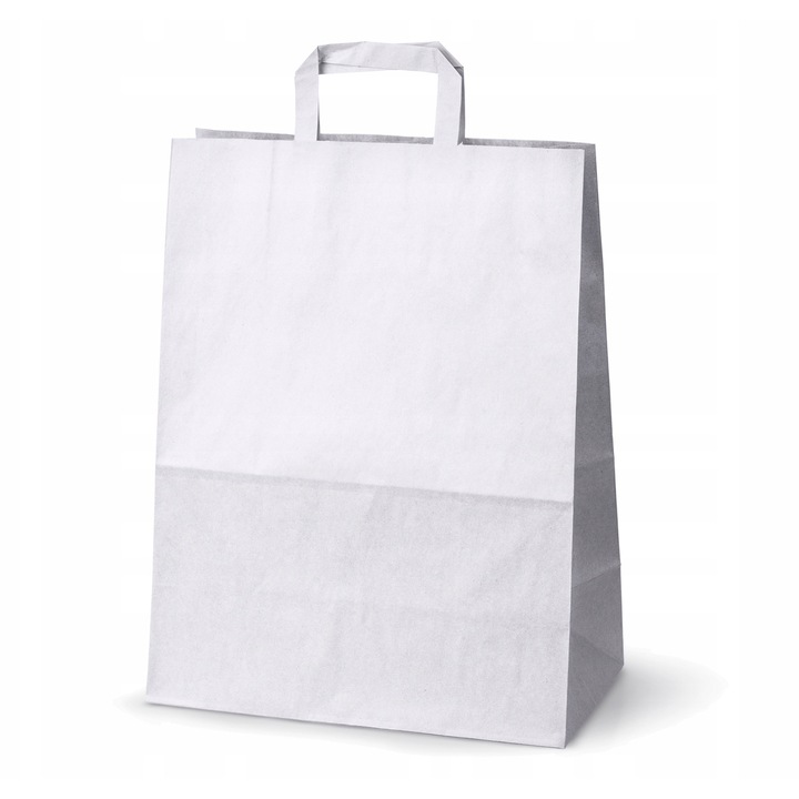 Set 100 torbe de hartie pentru cadouri, Allbag, 32x16x43 cm, alb, cu manere plate