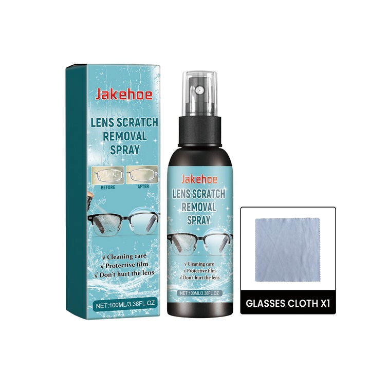 Spray de curatare lentile, Jakehoe, 100ml, anti-aburire, compatibil cu toate tipurile de lentile