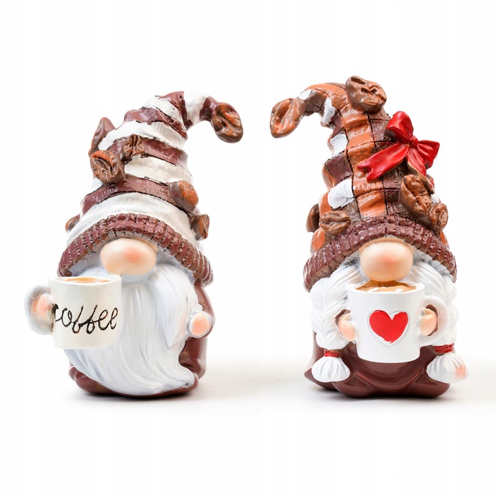 Figurina Craciun, Allbag, gnom cu cana de cafea, 7x11cm, set de 2