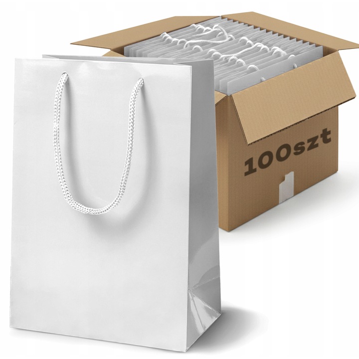 Set 100 pungi pentru bauturi, Allbag, 17x7x21 cm, alb, laminate