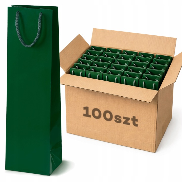 Set 100 torbe din hartie pentru vin, Allbag, verzi, 11x9x40 cm, laminate