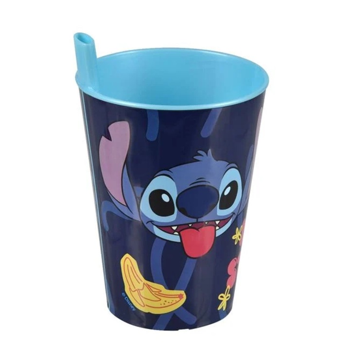 Pahar plastic cu pai incorporat bleu turcoaz 260ml