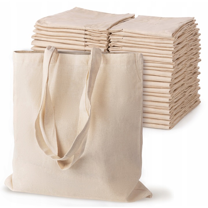 Set 25 genti bumbac, allbag, ecru, 38x42 cm, manere lungi