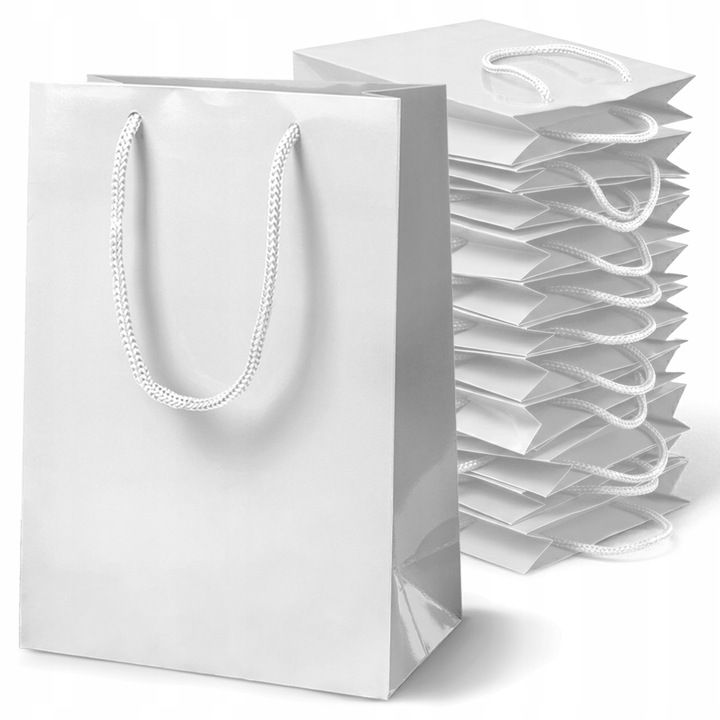 Set 25 torbe laminat pentru cadouri, Allbag, 17x7x21cm, alb, 190g/m2