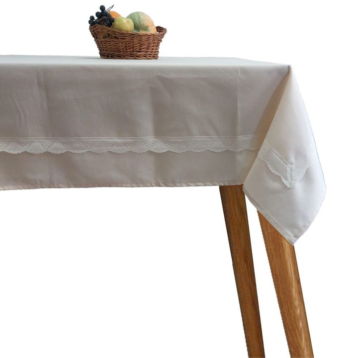 Fata de masa cu dantela, Atelier Mosorel, 160x120 cm, din bumbac, colectia Home Lichen Fildes, ivoire fildes, 230 gsm