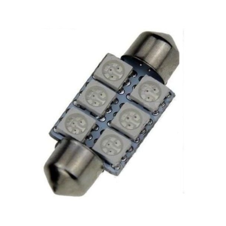Becuri LED auto Xenon Bright albastru, 6 SMD, 36 mm