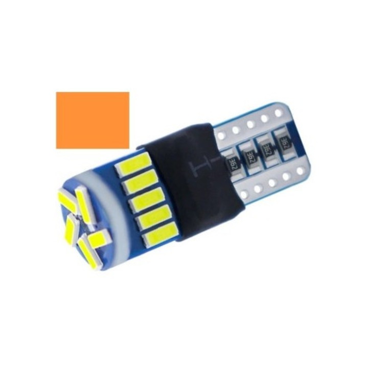 Bec LED auto Xenon Bright T10 portocaliu 15 SMD 12V 25x10mm