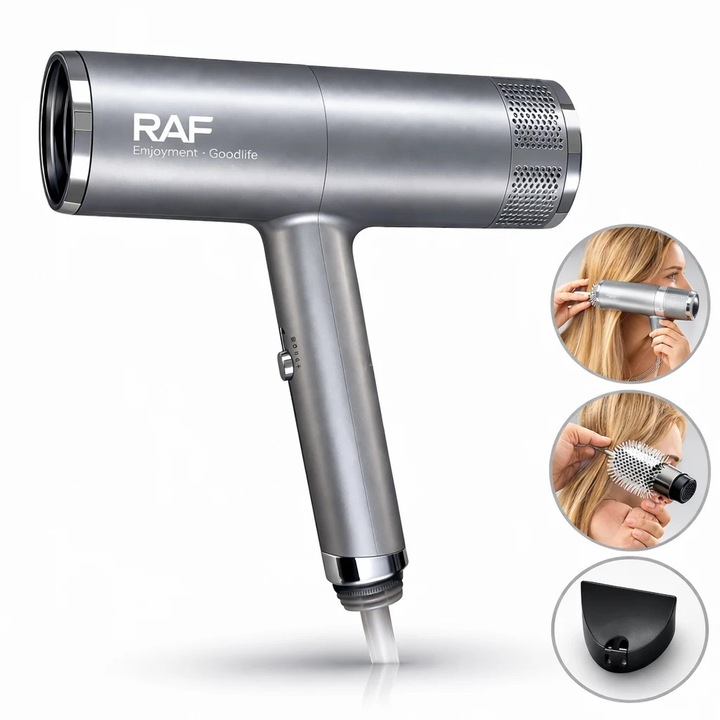 Uscator de Par Profesional RAF R.474 cu Ioni Negativi 1600W, Design Compact, Gri