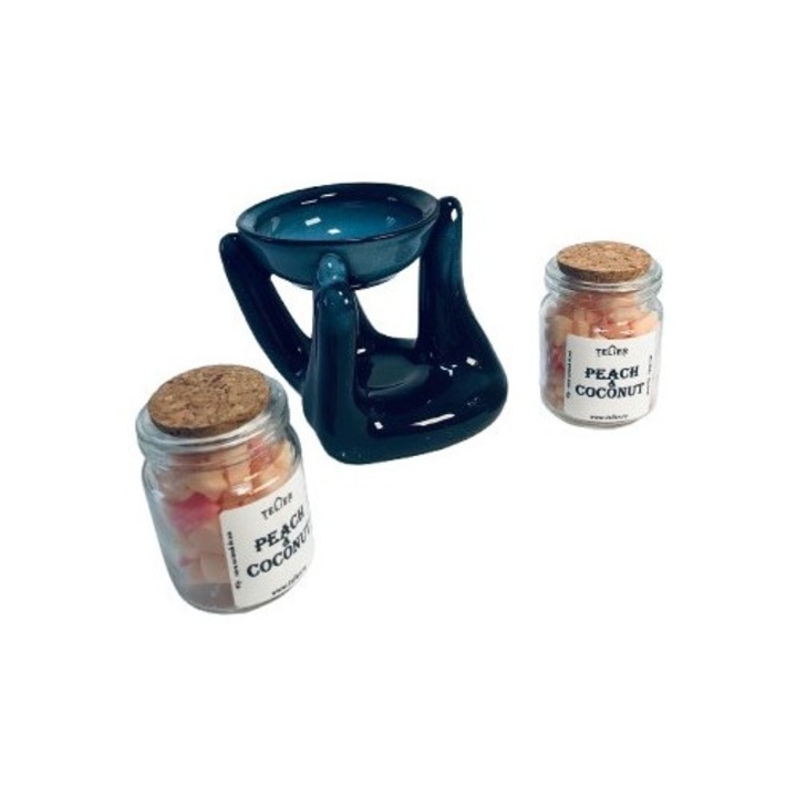 Керамичен арома дифузер за восъчни блокчета, горелка за ароматизиран восък за ароматерапия, поставка за чаена свещ, син