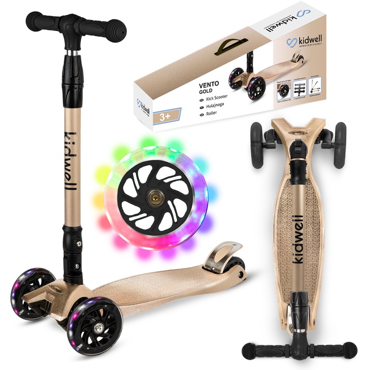 Trotineta Kidwell VENTO, 3 roti, design unic, roti LED, 90x155cm
