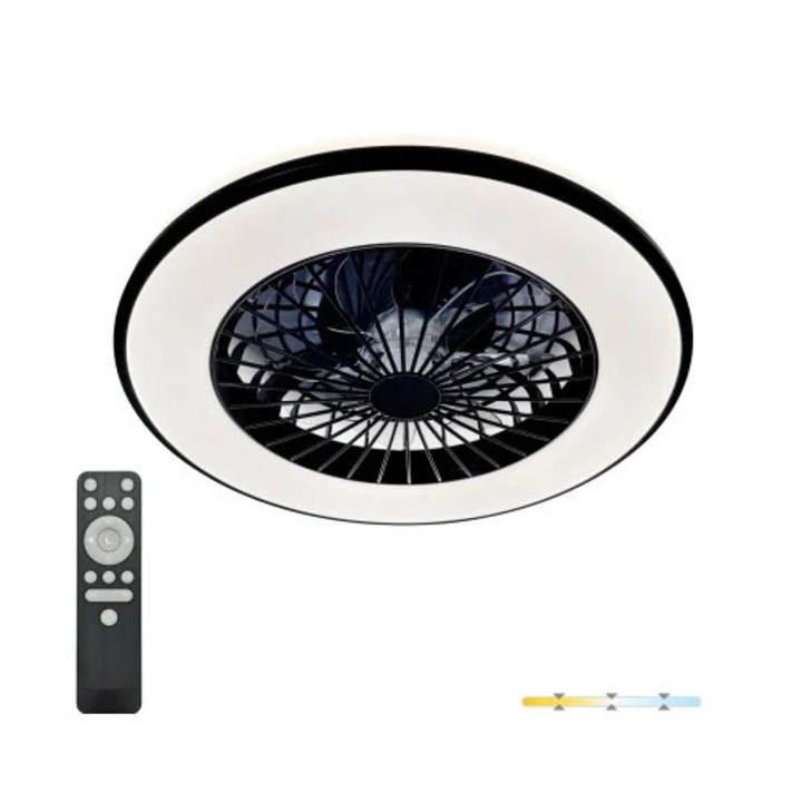 VENTELUX Kobi Windstar LED mennyezeti lámpa ventilátorral, 48W + 15W, 3CCT, 1300 lm, 5 sebesség, Távirányító, Fekete