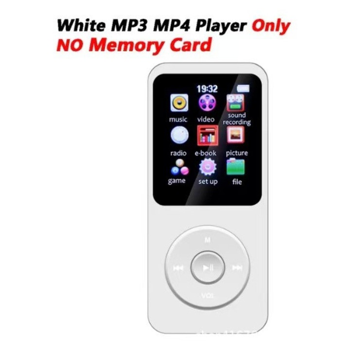 MP3 player, Bluetooth 5.0 tactil, portabil pentru invatare, asculta romane si melodii, dictionar, alb, 8GB