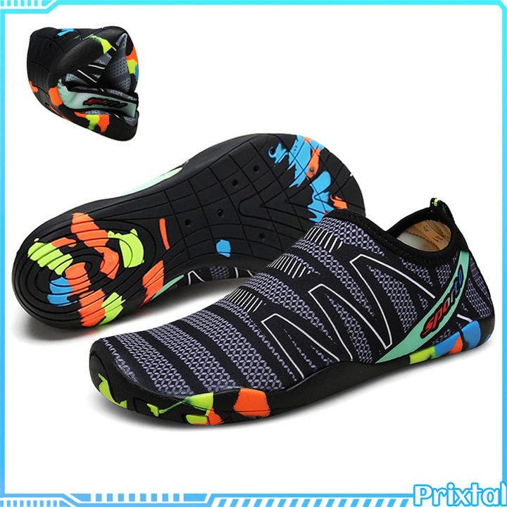 Pantofi de plaja/pantofi de apa, marimea 43, material textil elastic, confortabil si respirabil, usor, uscare rapida, drenaj eficient, talpa antiderapanta, pentru cupluri, pentru alergare/plaja/activitati acvatice, gri