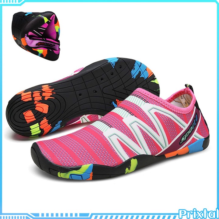 Pantofi de plaja/pantofi de apa, marimea 37, material textil elastic, confortabil si respirabil, usor, uscare rapida, drenaj eficient, talpa antiderapanta, pentru cupluri, pentru alergare/plaja/activitati acvatice, roz