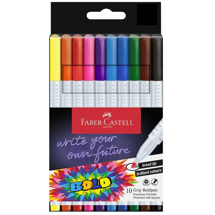 Carioca set 10 culori Faber-Castell Grip Boldpen