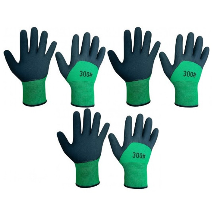 Manusi de lucru cauciucate, antiderapante, marimea 10, set 3 perechi, verde inchis/negru, rezistente pentru uz profesional