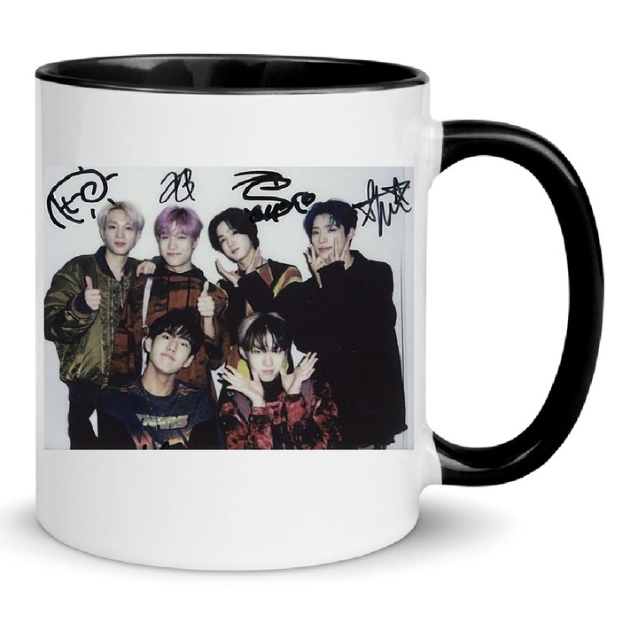 Cana P1Harmony No4 330ml Ceramica Alba si Neagra, Design Modern, Rezistenta la Masina de Spalat, Cadou pentru Fani K-Pop