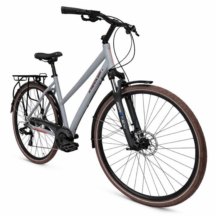 Bicicleta oras trekking Kreidler 52856 28 inch aluminiu frane hidraulice disc Shimano Altus 1x7 suspensie echipata portbagaj gri