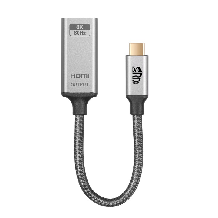 Adaptor Video USB-C la HDMI eRDX® - 8K 60Hz, 4K 120Hz, HDMI 2.1, Compatibil DP Alt Mode / MacBook / Laptop / Monitor / TV