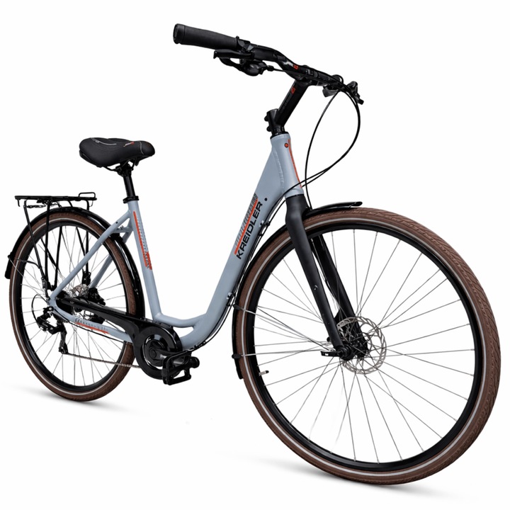 Bicicleta oras trekking Kreidler 52857 28 inch aluminiu frane hidraulice disc Shimano Altus 8 viteze echipata portbagaj gri