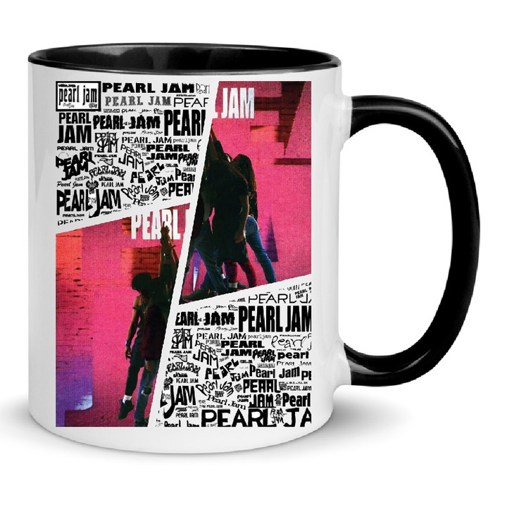 Cana Pearl Jam No1 330ml Ceramica Alba si Neagra - Design Clasic, Rezistent la Masina de Spalat, Cadou pentru Fanii Rock-ului