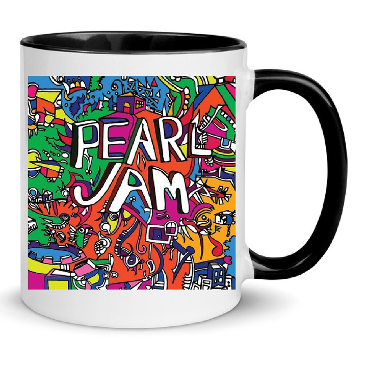 Cana Pearl Jam No3 330ml Ceramica Alba si Neagra - Design Clasic, Rezistent la Spalare in Masina