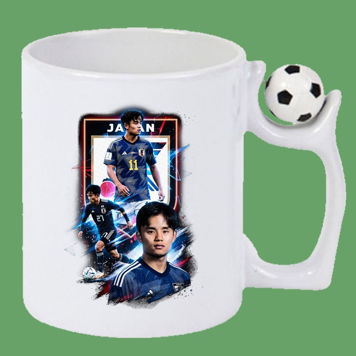 Cana Takefusa Kubo Japan World Cup Fifa 2026 V3, Cadou, Sarbatori, Cri-Flo, Maner cu minge Anti Stres, Culoare Alb, 330 ml