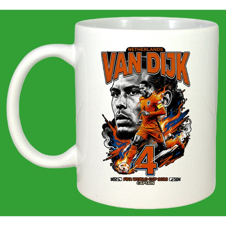 Cana Virgil Van Dijk Netherlands World Cup Fifa 2026 V2, Cadou, Sarbatori, Cri-Flo, Culoare Alb, 330 ml