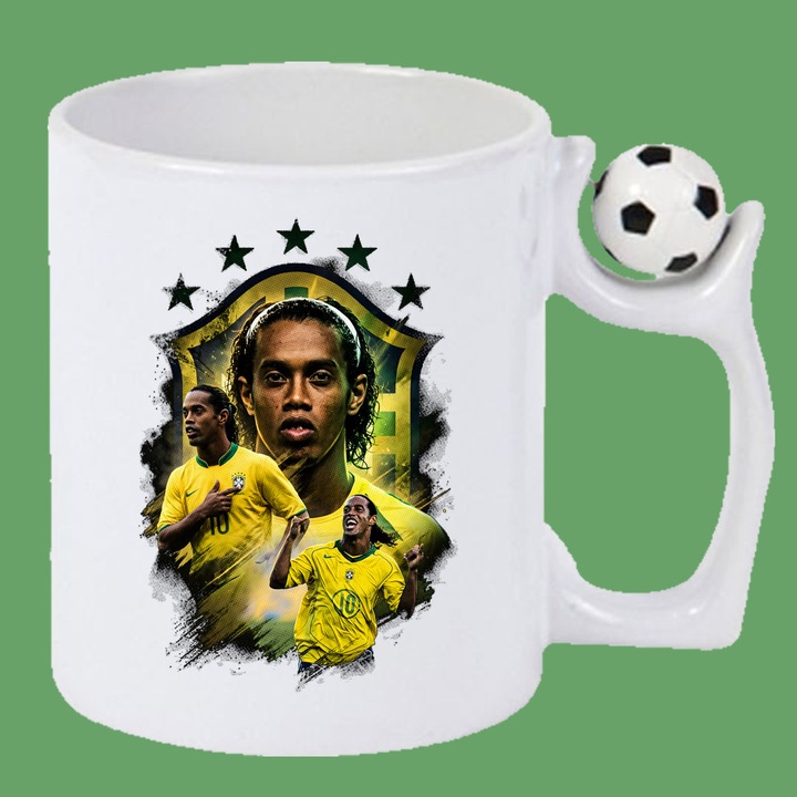 Cana Ronaldinho Brazil World Cup Fifa 2026, Cadou, Sarbatori, Cri-Flo, Maner cu minge Anti Stres, Culoare Alb, 330 ml