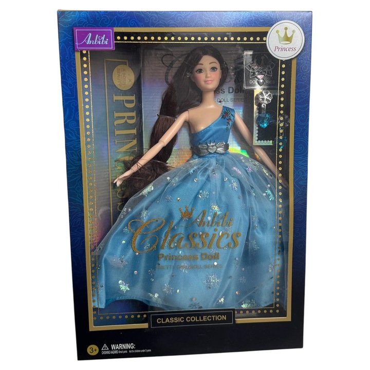 Papusa Printesa de Jucarie – Rochie Albastra Eleganta + Accesorii